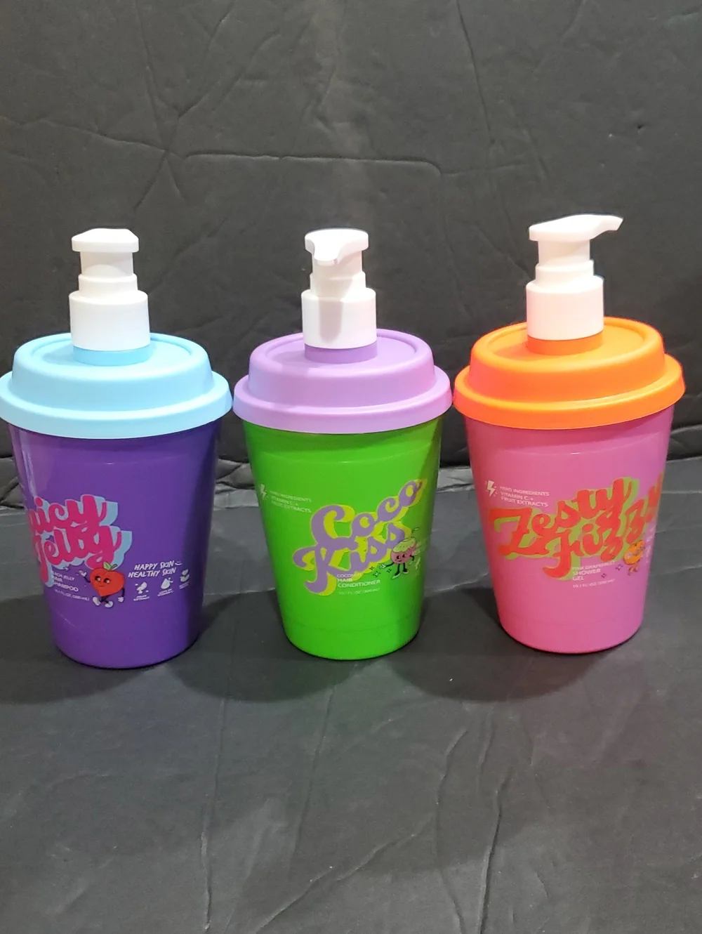 3pack juicy jelly shampoo, coco kiss conditioner and zesty fizzy shower gel new